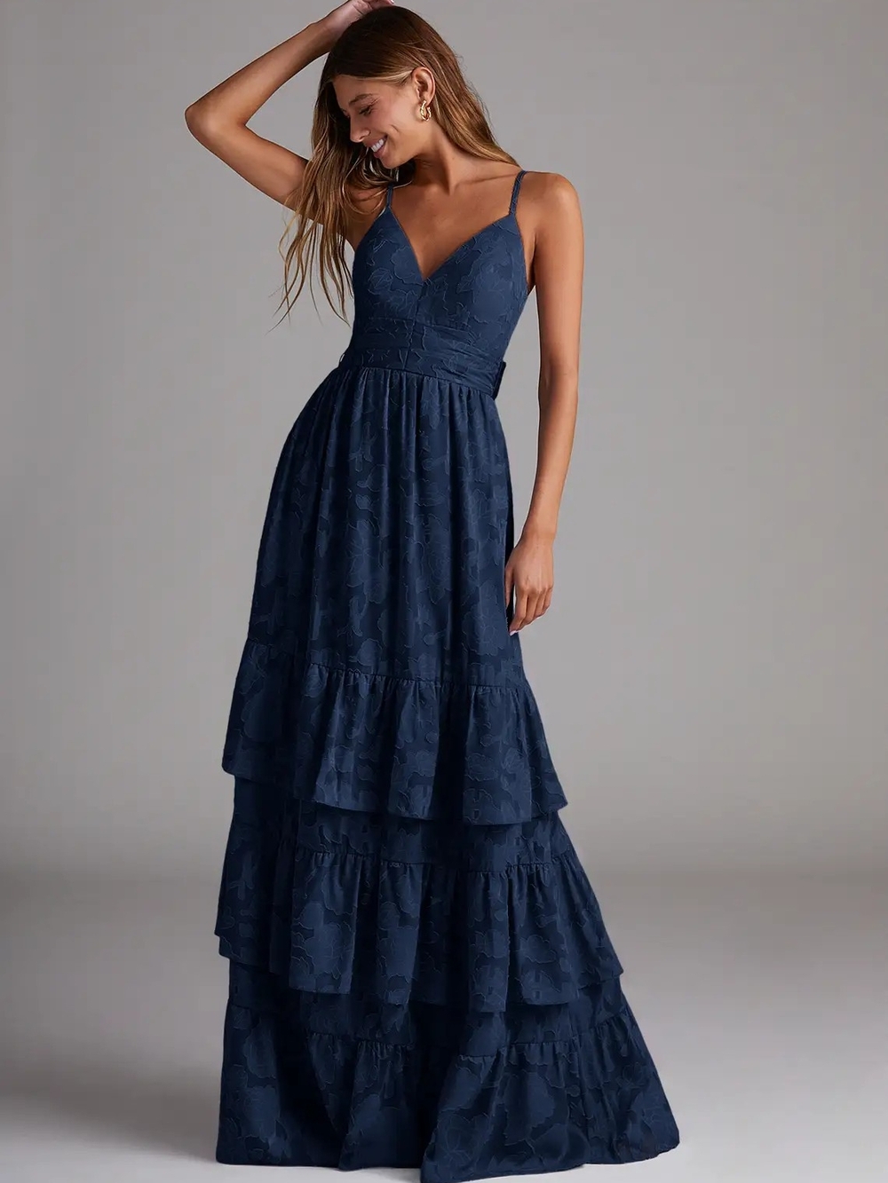 Azazie Navy Tiered Maxi Dress Size 16 Nwt